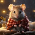 Small mouse in winter holiday scene. Created using ai generative. Royalty Free Stock Photo