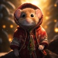 Small mouse in winter holiday scene. Created using ai generative. Royalty Free Stock Photo