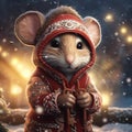 Small mouse in winter holiday scene. Created using ai generative. Royalty Free Stock Photo