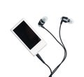 Small MP3 music player and earbuds Royalty Free Stock Photo