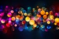 Small multicolored circles and festive lights on dark background, generative AI Royalty Free Stock Photo