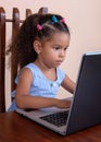 Small multiracial girl working on a laptop computer