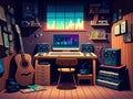 Small Music Production Home Studio with Guitar, Generative AI Royalty Free Stock Photo