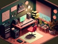 Small Music Production Home Studio isometric perspective, Generative AI Royalty Free Stock Photo