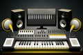 Small Music Production Home Studio with Midi Keyboard, Generative AI Royalty Free Stock Photo