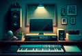 Small Music Production Home Studio with Midi Keyboard, Generative AI Royalty Free Stock Photo