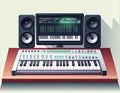 Small Music Production Home Studio with Midi Keyboard, Generative AI Royalty Free Stock Photo