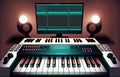 Small Music Production Home Studio with Midi Keyboard, Generative AI Royalty Free Stock Photo