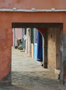 small narrow arcade passage in the italian Island