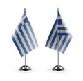 Small national flags of the Greece on a white background Royalty Free Stock Photo