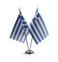 Small national flags of the Greece on a white background Royalty Free Stock Photo