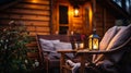 Small_natural_color_wooden_cabin_balcony_with_heather_4 Royalty Free Stock Photo