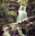 Small natural spring waterfall in the mountains at summer. Royalty Free Stock Photo