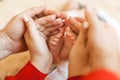 Baby`s little feet in lovely parental palms Royalty Free Stock Photo