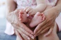 Mother holding her baby`s feet, closeup Royalty Free Stock Photo