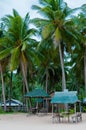 Small Nipa bamboo huts On the Beach under palm