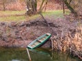Oared boat near the river coast Royalty Free Stock Photo