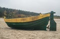 Old wooden clinker built native fishboat in Jantar, northern Poland Royalty Free Stock Photo