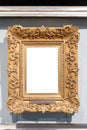 Small old antique painting gold fancy ornamental wooden frame stylish classical golden picture photo frame cut out with empty