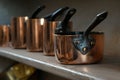 Small old copper kitchen pans