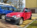 Small and old red Polish car Fiat Seicento private car parked Royalty Free Stock Photo