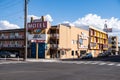 Small old Reno city in the United States with buildings and stores on the streeet