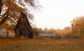 Small old wooden house. House for tourism. Golden autumn. Wooden house in the forest. Fairytale wooden house Royalty Free Stock Photo