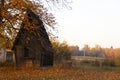 Small old wooden house. House for tourism. Golden autumn. Wooden house in the forest. Fairytale wooden house Royalty Free Stock Photo