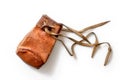 Small old worn brown leather coin pouch