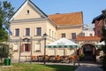 Small open-air cafe in Trinity Suburb, Minsk. Early morning