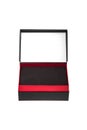 A small open black paper box with a red stripe for a gift. Gift wrapping isolate on white background Royalty Free Stock Photo