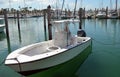 Small Open Fishing Boat Docked at a Key Biscayne Marina Royalty Free Stock Photo