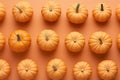 Small orange decorative pumpkins, top view