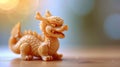 A small orange figurine of a dragon on top of wood, AI