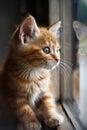 A small orange kitten looking out the window Royalty Free Stock Photo