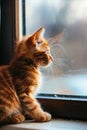 A small orange kitten looking out the window Royalty Free Stock Photo