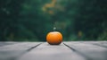 A small orange pumpkin sits on a wooden table. Royalty Free Stock Photo