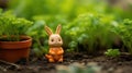 A small orange rabbit is sitting in the dirt, AI