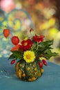 Small ornamental pumpkin decorated with flowers Royalty Free Stock Photo