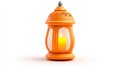 A Small Ornate Orange Eid Lantern with Glowing Candlelight Isolated on a White Background Royalty Free Stock Photo