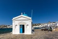 Small orthodox church on the port of town of Mykonos, Greece