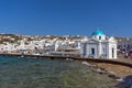 Small orthodox church on the port of town of Mykonos, Greece