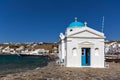 Small orthodox church on the port of town of Mykonos, Greece