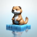 Pixel Otter: A Voxel Art Statue Of An Otter On Ice