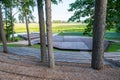 A small outdoor stage made of wooden boards. Latvia, Dikli Royalty Free Stock Photo