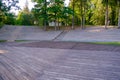 A small outdoor stage made of wooden boards. Latvia, Dikli Royalty Free Stock Photo