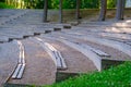 A small outdoor stage made of wooden boards. Latvia, Dikli Royalty Free Stock Photo