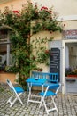 Small outdoor summer cafes, on the streets of old European cities