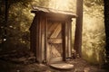 A small outhouse in the middle of a forest. AI generative image Royalty Free Stock Photo