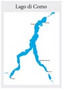 Small outline map of the upper Italian Lake Como, Italy